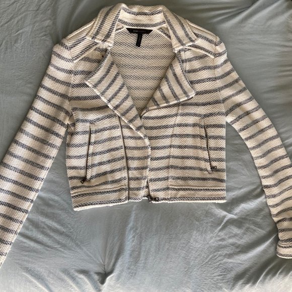 BCBGMaxAzria White/Gray Striped Cotton Jacket - Picture 5 of 7
